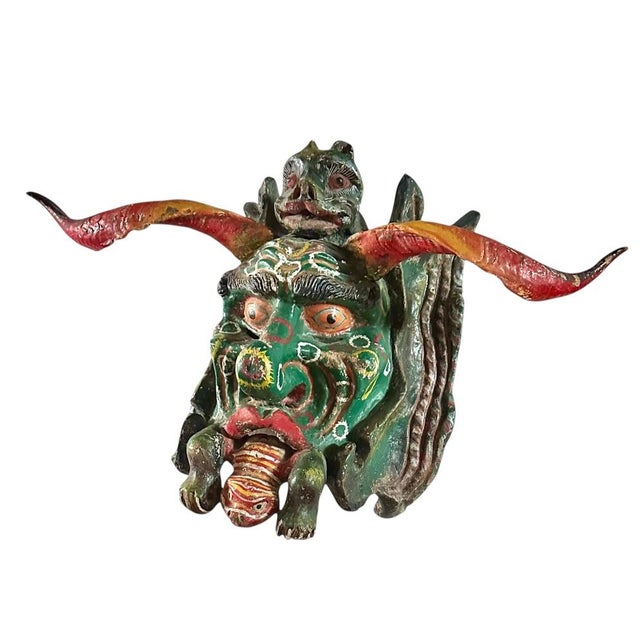 Folk Art Mexican Folk Art Horned Mask Wall Decor Circa 1900s For Sale - Image 3 of 5