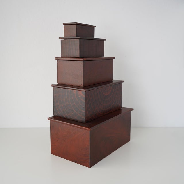 Vintage 1992 Vermont Box collection of 5 stacking boxes. Each box is a hand painted example by McGuire Family of Isle La...