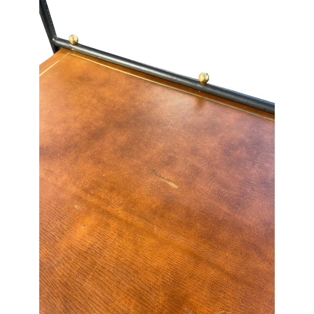 Vintage Stitched Leather Bar Cart by Jacques Adnet, 1950s For Sale - Image 12 of 13
