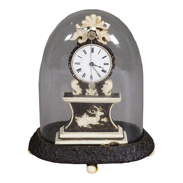 Antique Mantel Clock Under Glass Dome, Ca. 1870 For Sale
