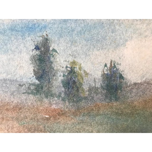 Sky Blue Vintage Original Impressionist Watercolor Landscape Painting Circa 1950 For Sale - Image 8 of 9