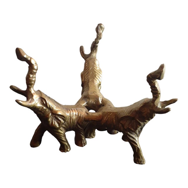 1950s Art Nouveau Solid Brass Trunk Up Elephant Figurine Vase Holder For Sale