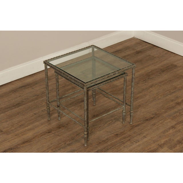 Vintage Pair of Iron Glass Top Nesting Tables For Sale - Image 4 of 12