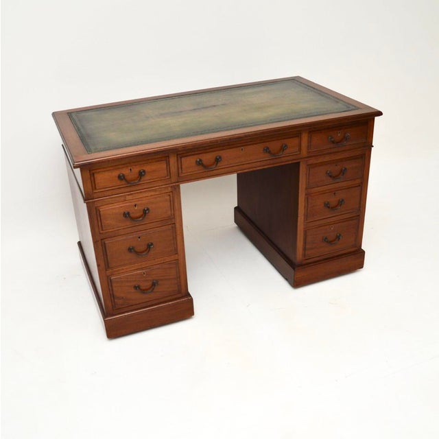 Antique Victorian Leather Top Pedestal Desk, 1860s For Sale - Image 12 of 12