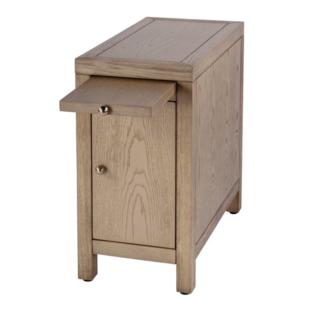 Transitional Nora 12 in. W Rectangular Wood 1 Door Narrow End Table with Pull-Out Tray, Light Oak For Sale - Image 3 of 10