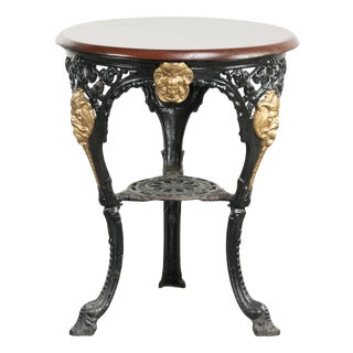 Antique English Bistro Side Table with a Cast Iron Base & Solid Wood Tabletop, Early 20th Century For Sale