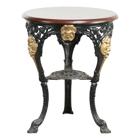 Antique English Bistro Side Table with a Cast Iron Base & Solid Wood Tabletop, Early 20th Century For Sale