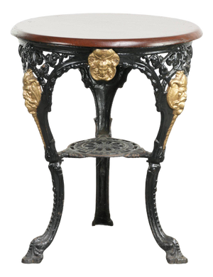 Antique English Bistro Side Table with a Cast Iron Base & Solid Wood Tabletop, Early 20th Century