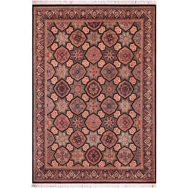 Elegant Mughal Inspire Pak-Persian Black/Multi Wool Rug - 9'2'' X 12'4'' For Sale - Image 9 of 9