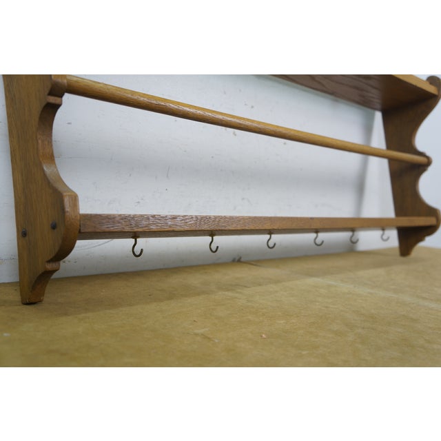 Oak Serpentine 2 Tier Farmhouse Wall Hanging Plate Rack Tea Cup Display Shelf 35" For Sale - Image 11 of 18