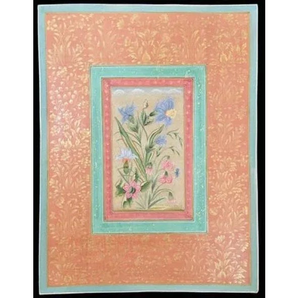 Indian Vintage Indian Botanical in Mughal Border Painting With Gold Leaf For Sale - Image 3 of 11