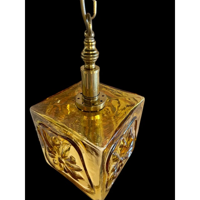Mid-Century Modern Amber Glass Pendant with Brass Chain, 1960 For Sale - Image 3 of 9
