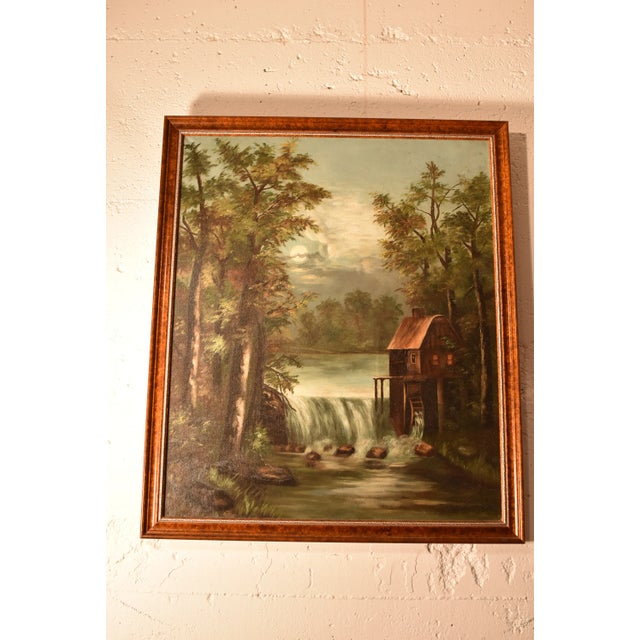 19th Century 19th Century Millhouse With a Waterwheel, Oil on Canvas Painting For Sale - Image 5 of 6