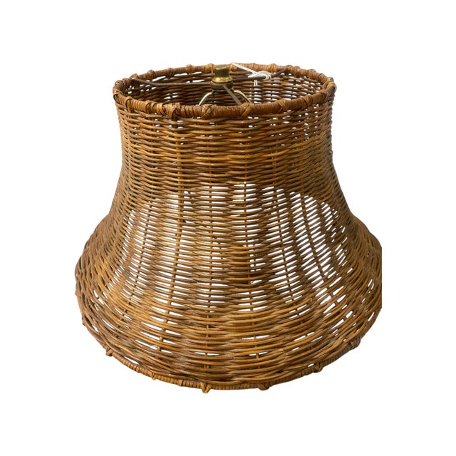 Mid-Century Modern Vintage Silver Trumpet Lamp With Wicker Shade For Sale - Image 3 of 4