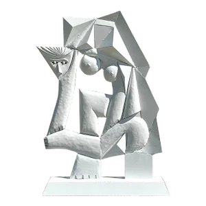 Vintage Cubist Lacquered Metal Sculpture of Woman