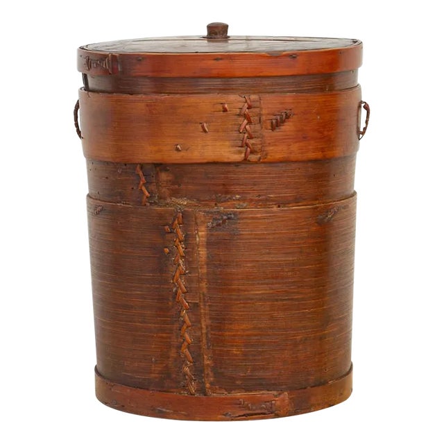 Rare Antique Bamboo Farmhouse Food Container For Sale