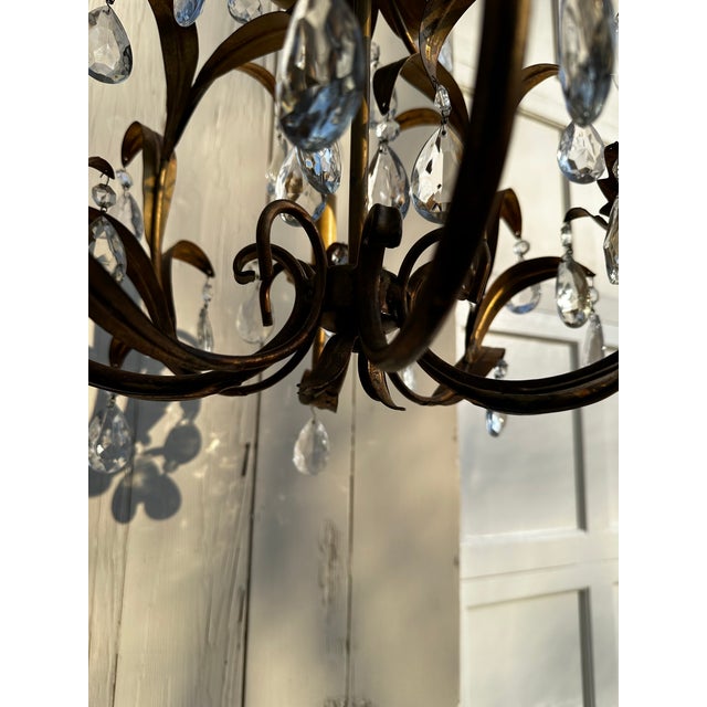 Hollywood Regency Vintage Hollywood Regency Four Arm Gilt Chandelier Made in Italy For Sale - Image 3 of 12