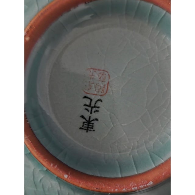 Vintage Asian Hand Painted Celadon Vases For Sale - Image 10 of 13