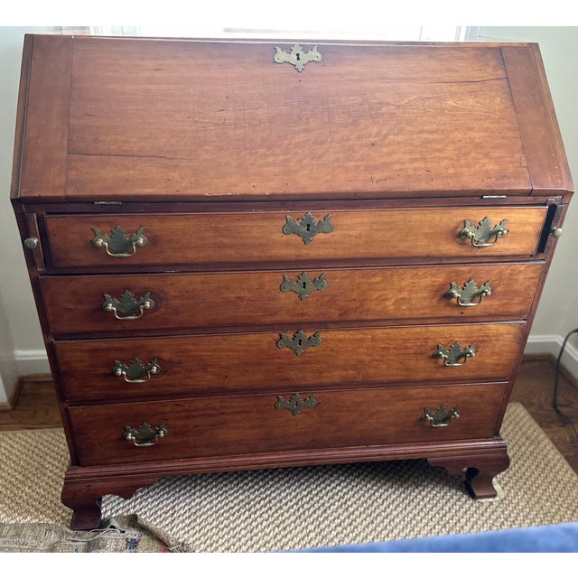 Wood Antique Chippendale Slant Front Secretary Desk For Sale - Image 7 of 10