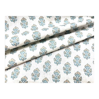 1.67 Yard Thibaut Anna French Julian Beige Spa Blue Floral Cotton Fabric For Sale