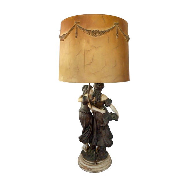 1940s Large Italian Figurative Lamp With Original Shade For Sale - Image 4 of 10