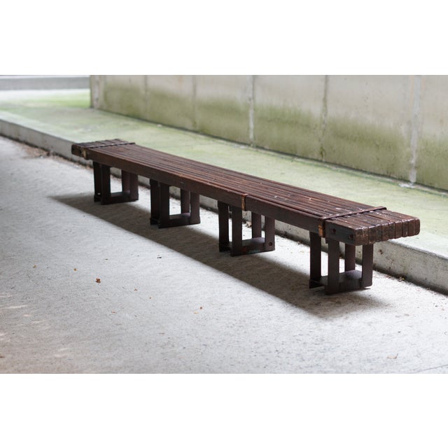 Industrial Long Low Hand Crafted Wooden Bench Coffee Table For Sale - Image 3 of 8