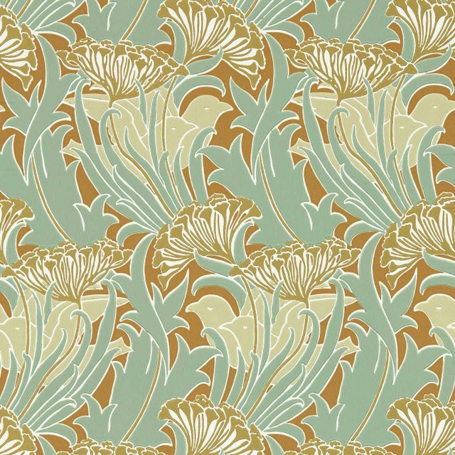 Morris & Co Laceflower Wallpaper in Tobacco/Pistachio - a Sample For Sale