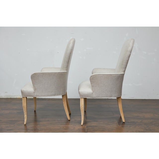 Pair of French Midcentury Armchairs with Linen Upholstery, Curved Tapered Legs For Sale - Image 9 of 12