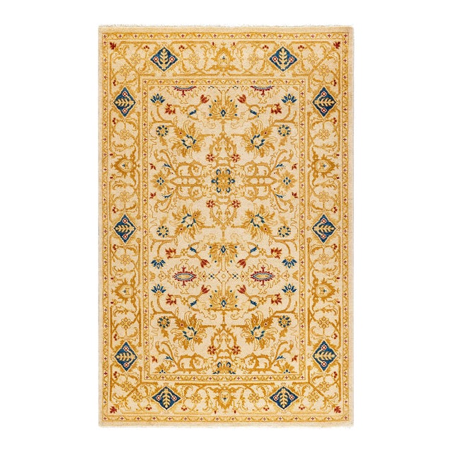 Eclectic, One-of-a-Kind Hand-Knotted Area Rug - Ivory, 4' 1" x 6' 5" For Sale