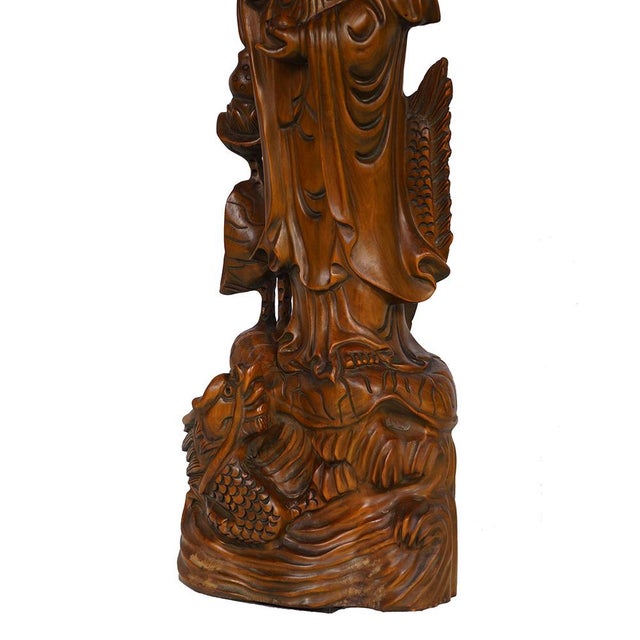 Chinese Carved Guan Yin Statuary, Boxwood, Antique, Circa 1900-1940 For Sale - Image 9 of 11