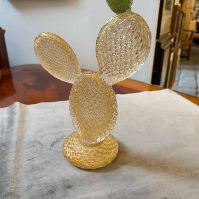 A 1990s Dior Home Green and Gold Murano Glass Flowering Cactus For Sale - Image 6 of 14