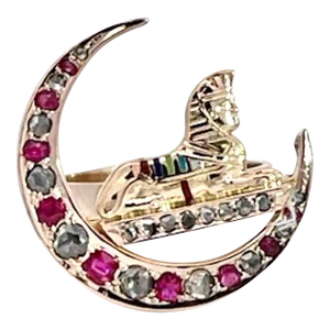 Antique Ruby Diamond Crescent Egyptian Ring 5.75