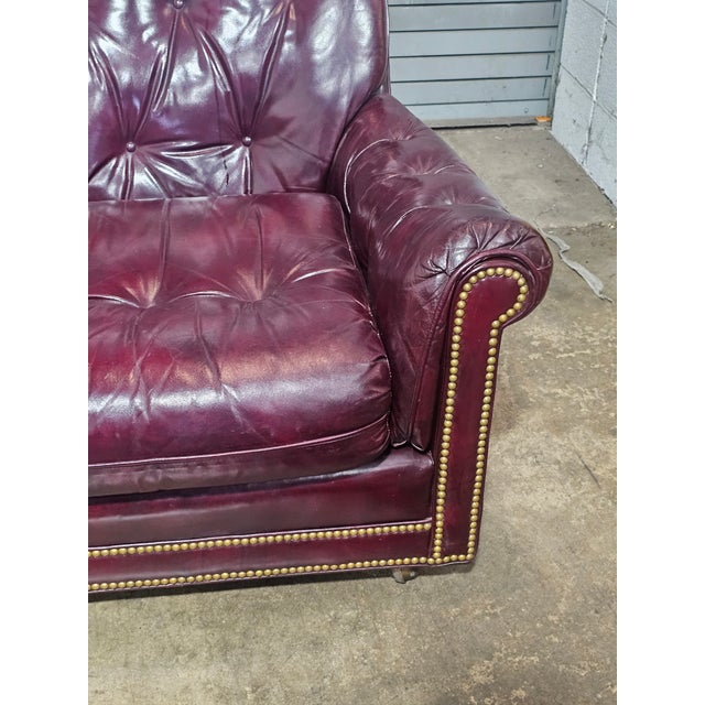 Late 20th Century Hancock & Moore Red Leather Sofa Nailhead Trim Three Cushions For Sale - Image 9 of 16