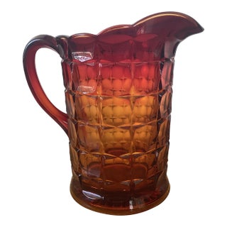 60s Red Amberina Constellation Pattern Heavy Pressed Glass Water Pitcher For Sale