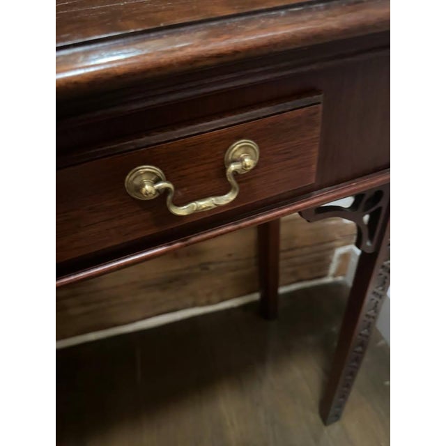 1960s Chippendale Walnut Burl Console Table With Banded Top For Sale - Image 10 of 10