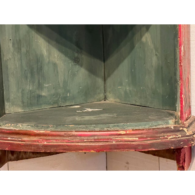 Wood Red Chinoiserie Hanging Corner Cupboard For Sale - Image 7 of 9