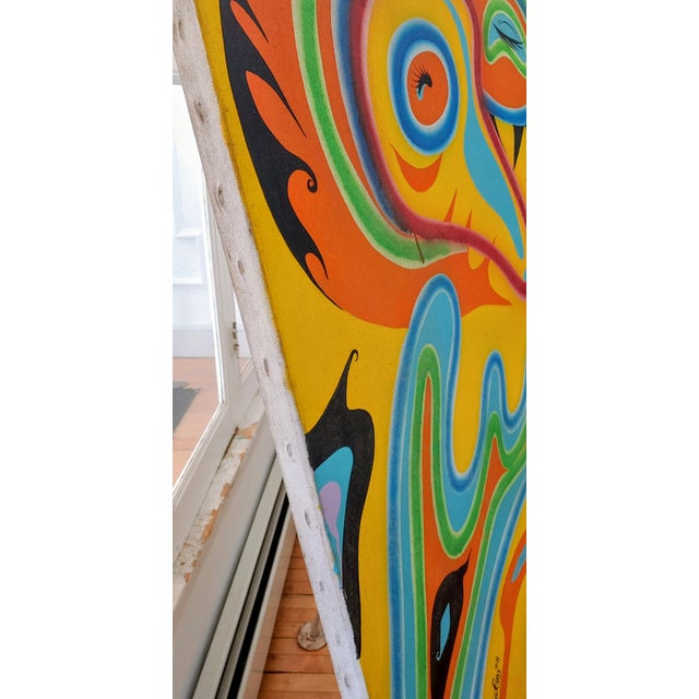 Yellow 1998 Graffiti Abstract on Canvas Oversize Painting, Unframed For Sale - Image 8 of 10