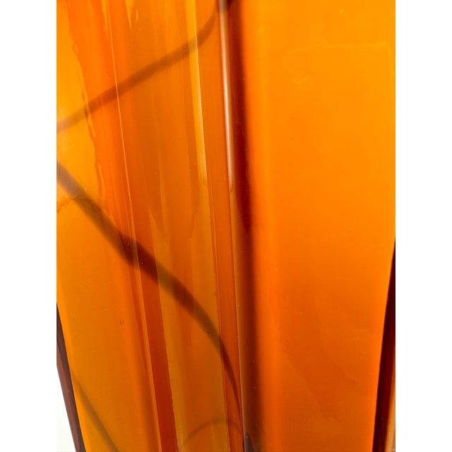 1970s Mid-Century Italian Amber Murano Style Glass Vase With Sculptural Cross-Shaped Design For Sale - Image 9 of 11