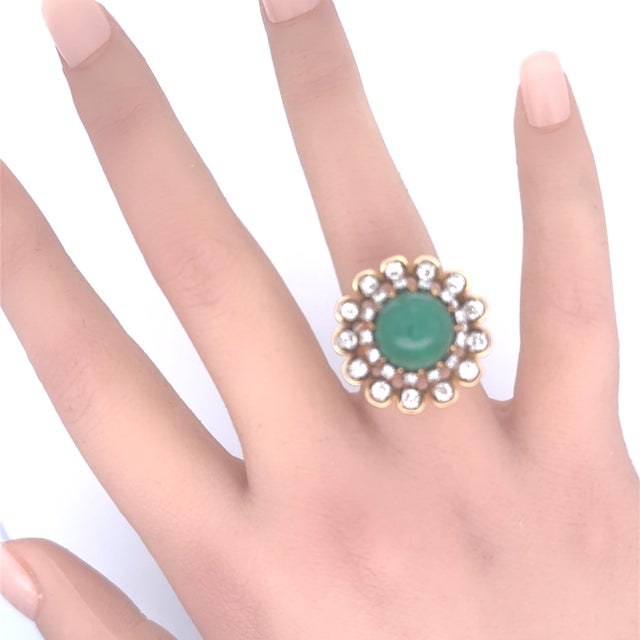 French 6.00 Carat Emerald Diamond 18k Yellow Gold Double Halo Ring, Size 5.5 For Sale In Los Angeles - Image 6 of 6