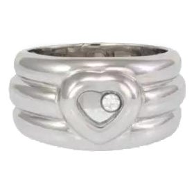 Chopard Happy Diamond 18k White Gold 12mm Wide Heart Ring Size 7.75 For Sale