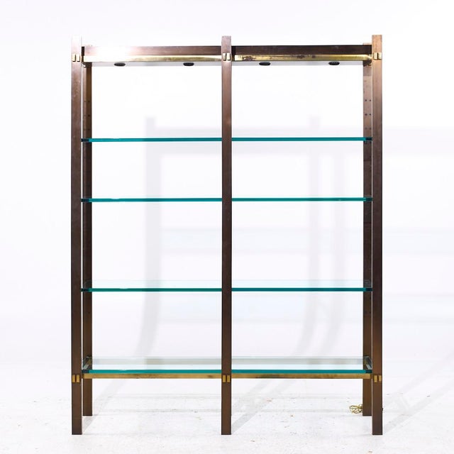 Paul M. Jones Mid Century Bronze, Brass and Glass Double Illuminated Étagère Shelf This etagere measures: 62 wide x 15.25...