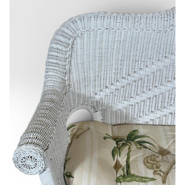 Vintage Palm Beach Regency White Wicker Camelback Settee Loveseat For Sale - Image 4 of 18