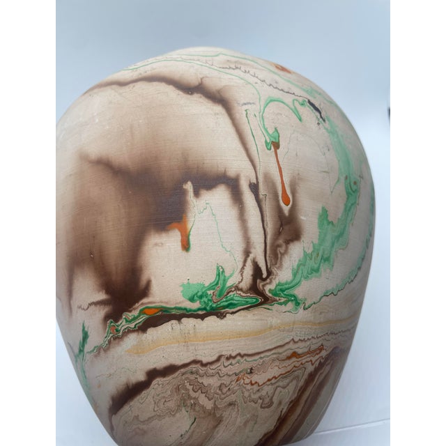 Native American Mid 20th Century Nemadji Hand Painted Swirl Pot For Sale - Image 3 of 5
