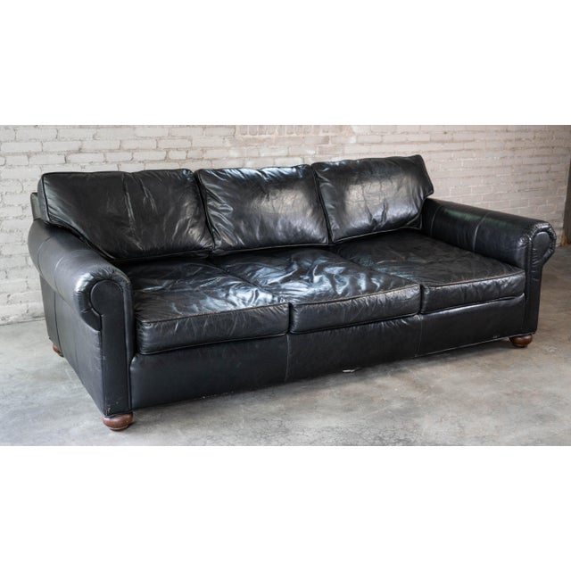 2010s Restoration Hardware Lancaster Ebony Leather Luxe Sofa For Sale - Image 5 of 16
