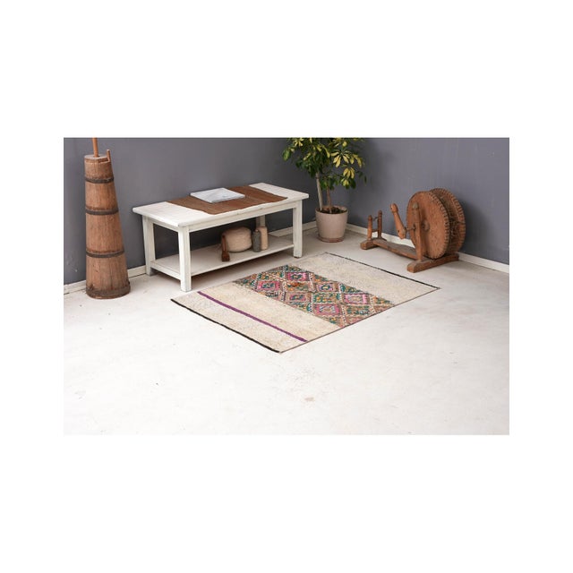 Unique Vintage Decorative Kilim Rug - 3`7″ X 4`11″ For Sale In Los Angeles - Image 6 of 6