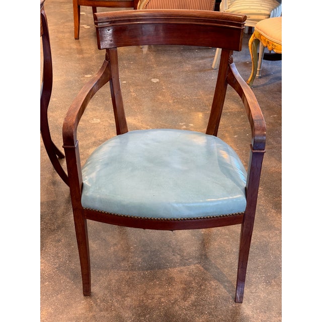 19th Century 19th Century Set of Seven Klismos Chairs With Blue Leather Seats For Sale - Image 5 of 12