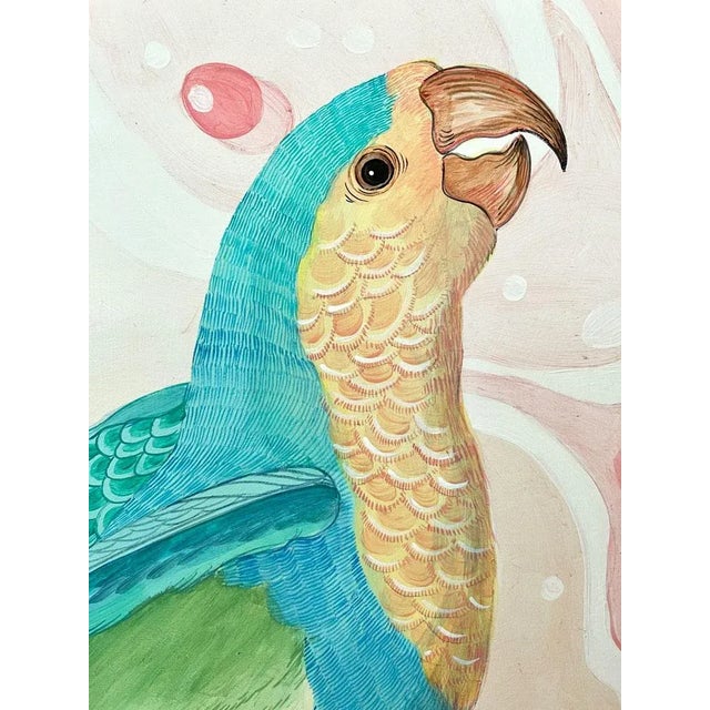 Original art for parrot and bird lovers! “Feather Let Me Go” is a simple and cheerful parrot painting done in a “Modern...