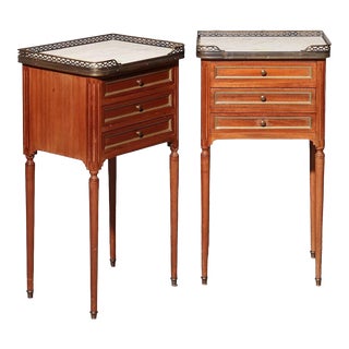 Early 20th Century Louis Xvi Style Marble Top Nightstands With Pierced Brass Gallery - a Pair For Sale