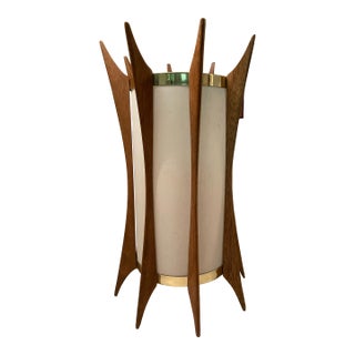 Mid-Century Modern Teak & Brass Swag Pendant Lamp in the Style of Adrian Pearsall For Sale