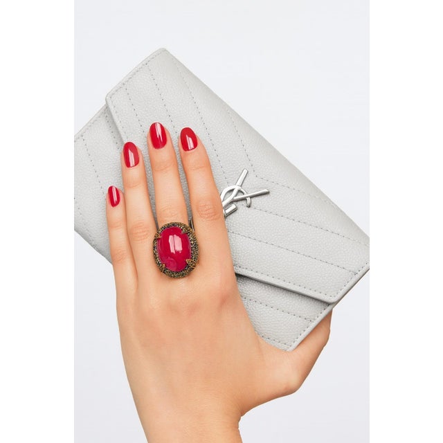 Bochic “Orient” Vintage Ruby & Yellow Sapphire Ring Set In 18 K Gold & Silver For Sale - Image 9 of 12